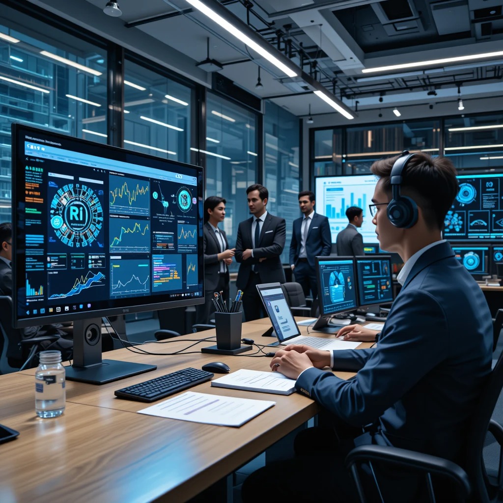 Modern office with AI team collaboration