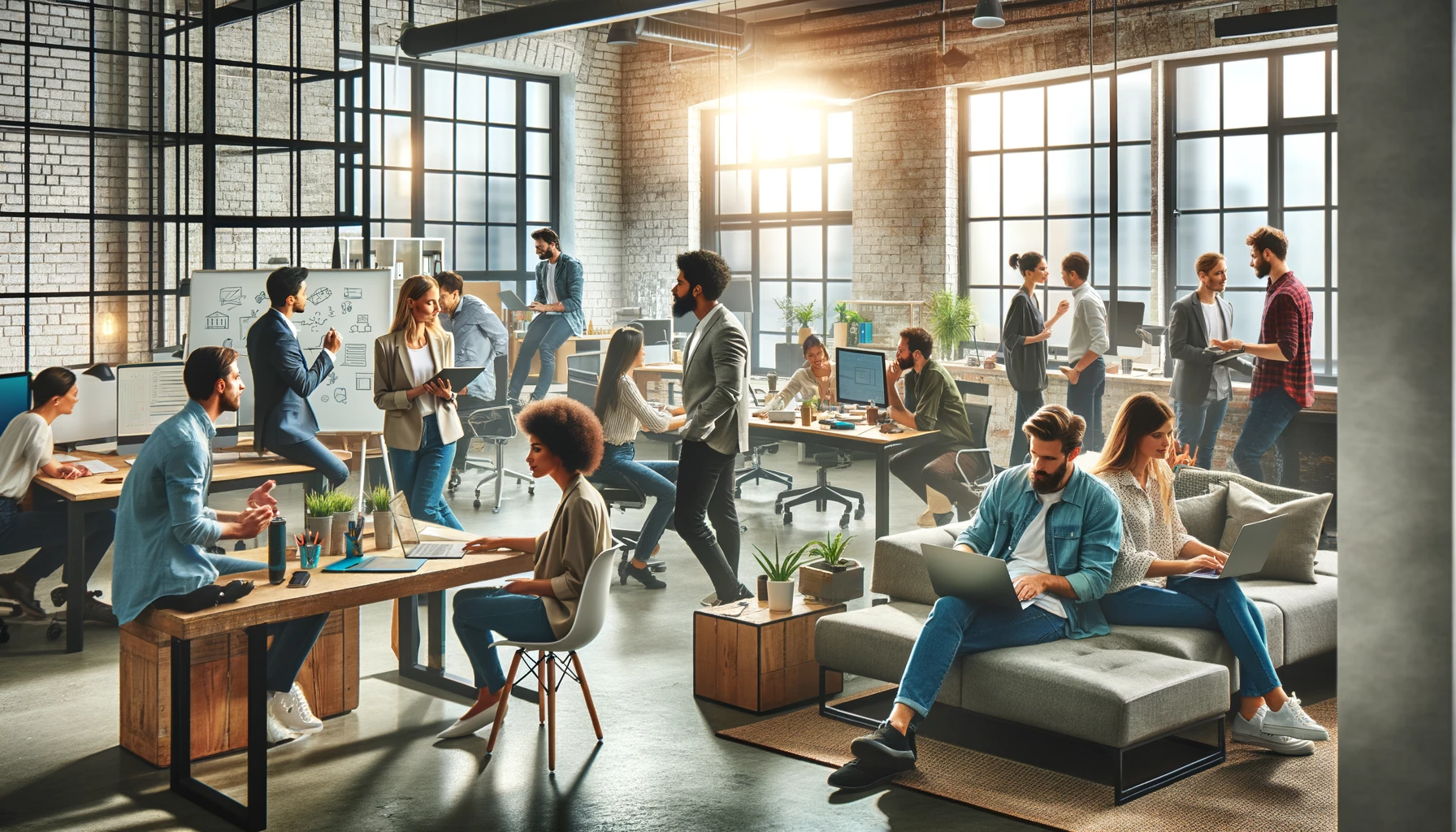 Modern office with AI team collaboration